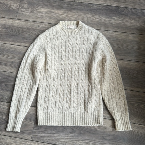 Vintage Thane Stratford 100% Pure Shetland wool cable knit tan sweater size sm - Picture 1 of 13
